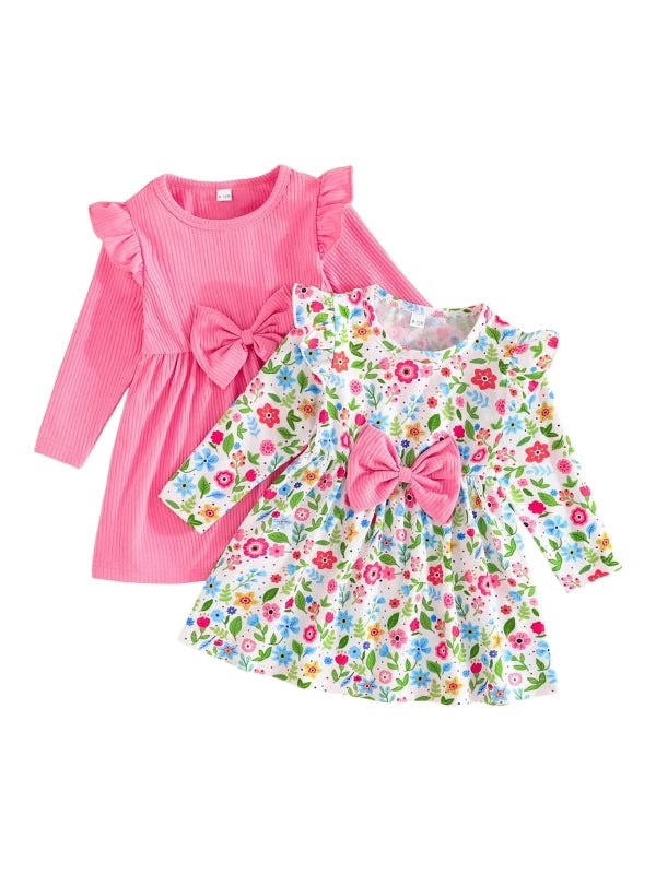 2piece Pudcoco Baby Girls Fall Dresses Long Sleeve Round Neck Bow Dress Toddler Casual Dress Set 6M-3T