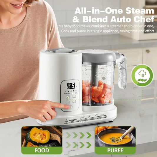 Baby Food Maker Steamer Blender 4 - in - 1 Auto - Clean, BPA - Free, for 4 - 12 Months - Hands & Toes