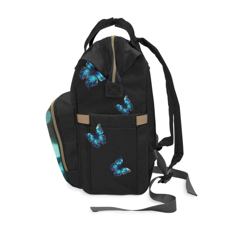 Butterfly Blue/Black Diaper Backpack | Stylish Baby Bag, Maternity Backpack, Toddler Travel Bag, Nursing Essentials, Mom Bag
