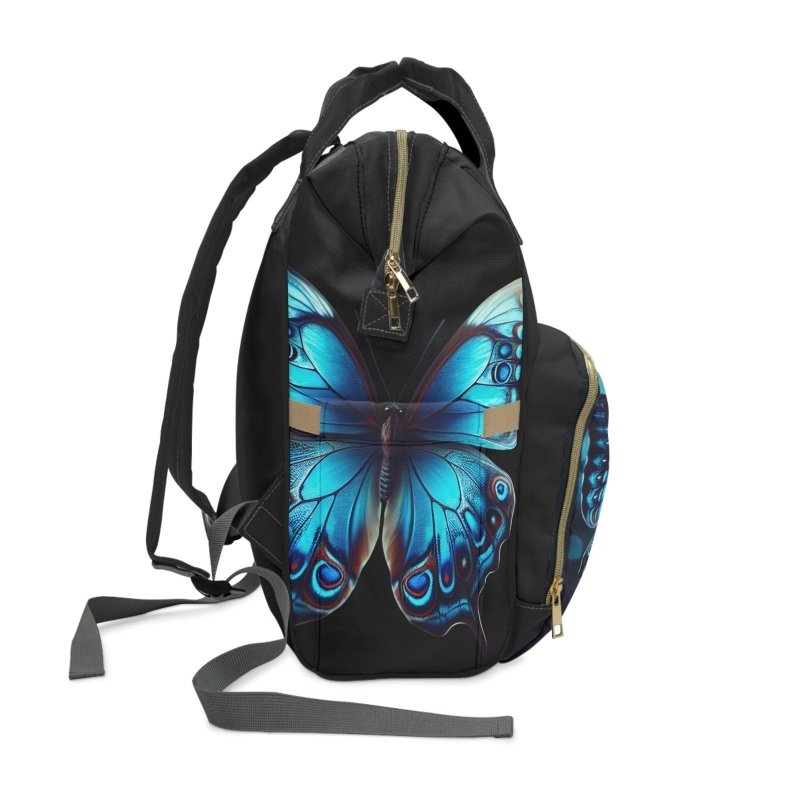 Butterfly Blue/Black Diaper Backpack | Stylish Baby Bag, Maternity Backpack, Toddler Travel Bag, Nursing Essentials, Mom Bag