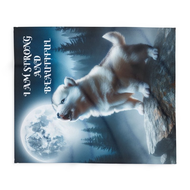 Cozy Arctic Fleece Blanket with Wolf Design - I Am Strong and Beautiful, Perfect Gift for Animal Lovers, Home Decor, Winter Warmth, ...