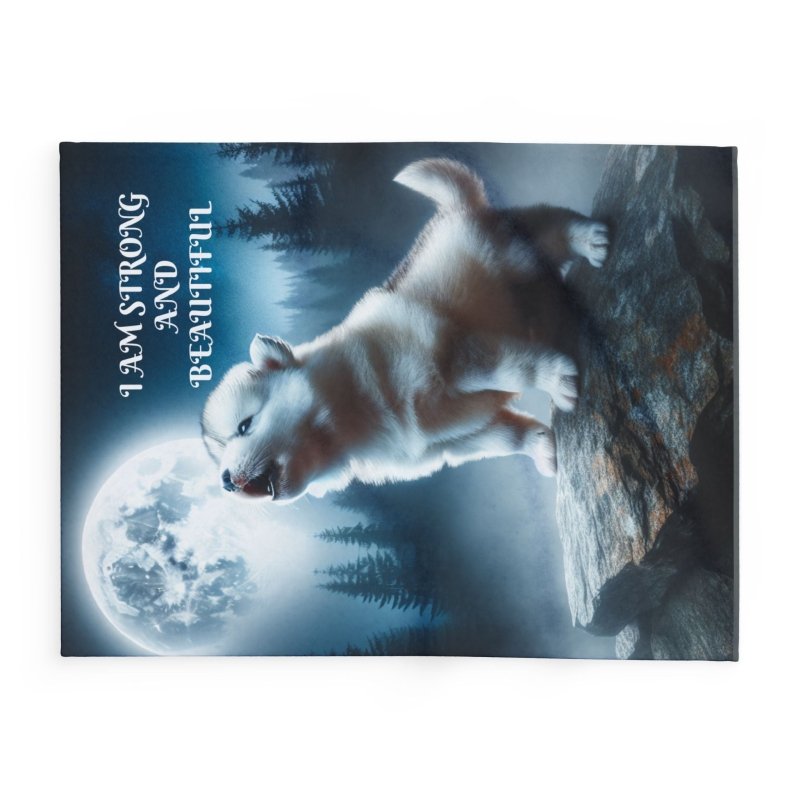 Cozy Arctic Fleece Blanket with Wolf Design - I Am Strong and Beautiful, Perfect Gift for Animal Lovers, Home Decor, Winter Warmth, ...