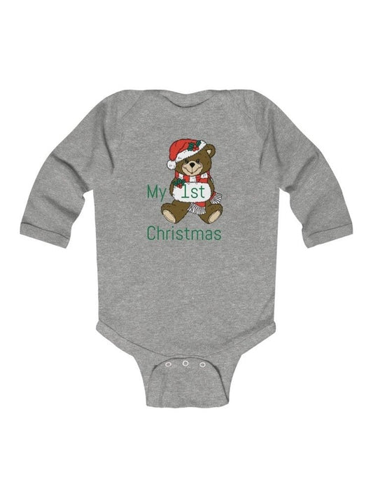 Infant Bodysuit Babys 1st Christmas Cute Teddy in Santa Hat “Merry Christmas” Baby Onesie - Hands & Toes