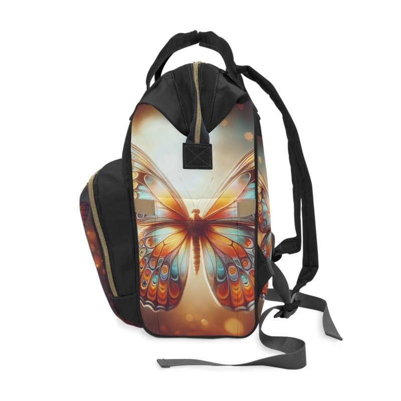 Orange Butterfly Diaper Backpack | Stylish Baby Bag, Maternity Backpack, Toddler Travel Bag, Nursing Essentials, Mom Bag