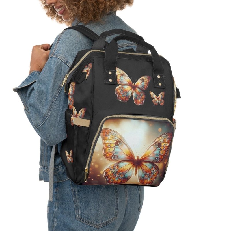 Orange Butterfly Diaper Backpack | Stylish Baby Bag, Maternity Backpack, Toddler Travel Bag, Nursing Essentials, Mom Bag