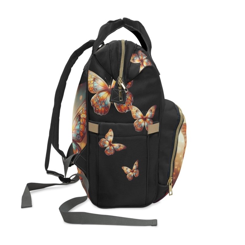 Orange Butterfly Diaper Backpack | Stylish Baby Bag, Maternity Backpack, Toddler Travel Bag, Nursing Essentials, Mom Bag