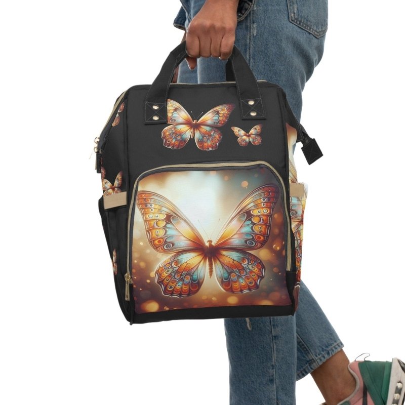 Orange Butterfly Diaper Backpack | Stylish Baby Bag, Maternity Backpack, Toddler Travel Bag, Nursing Essentials, Mom Bag