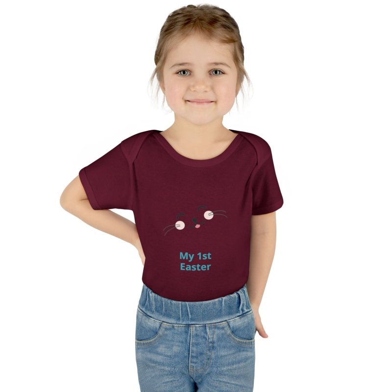 Personalized Baby Bodysuit – 'My 1st Easter' Cute Bunny Face Infant Onesie - Hands & Toes