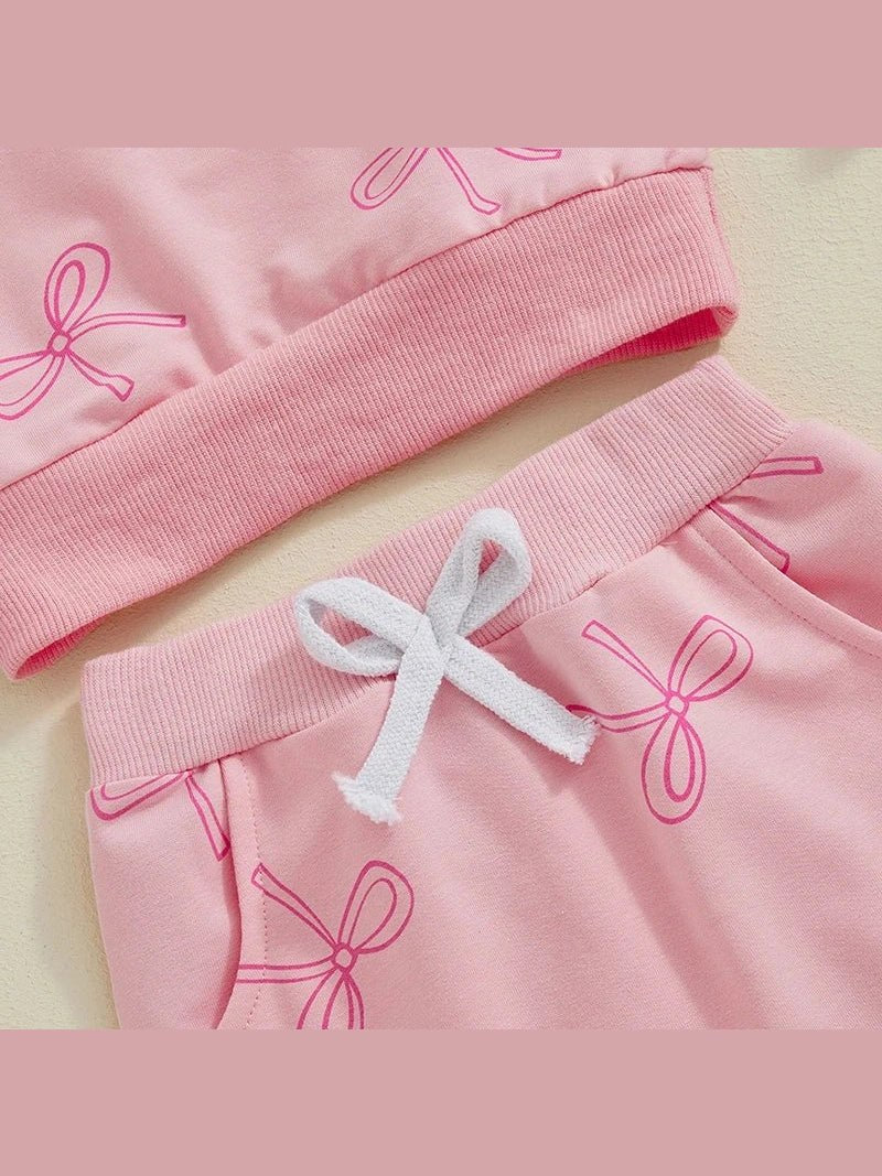 Pink Girls 2PCS Winter Sets Long Sleeve Pullover Sweater LargeBow Drawstring Pants