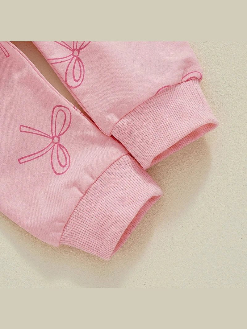 Pink Girls 2PCS Winter Sets Long Sleeve Pullover Sweater LargeBow Drawstring Pants