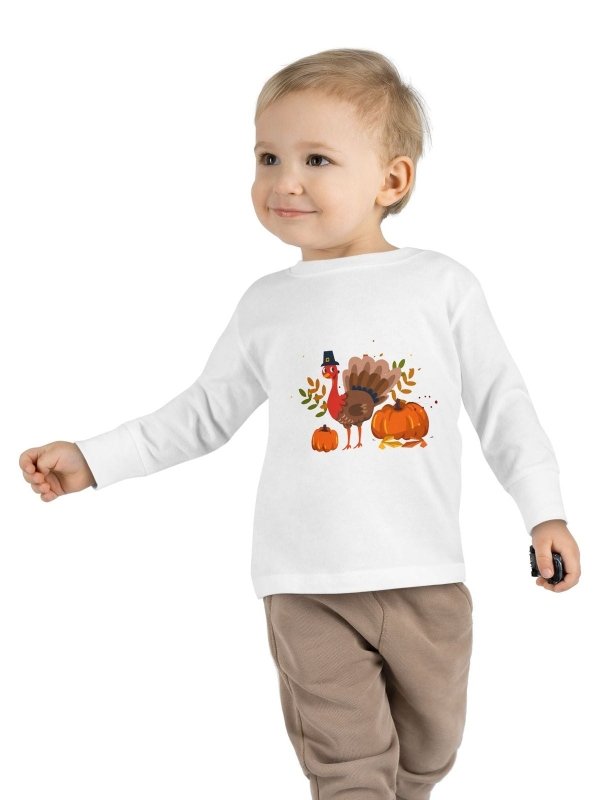 Thanksgiving Turkey Toddler Long Sleeve Shirt, Fall Apparel, Cute Thanksgiving Gift