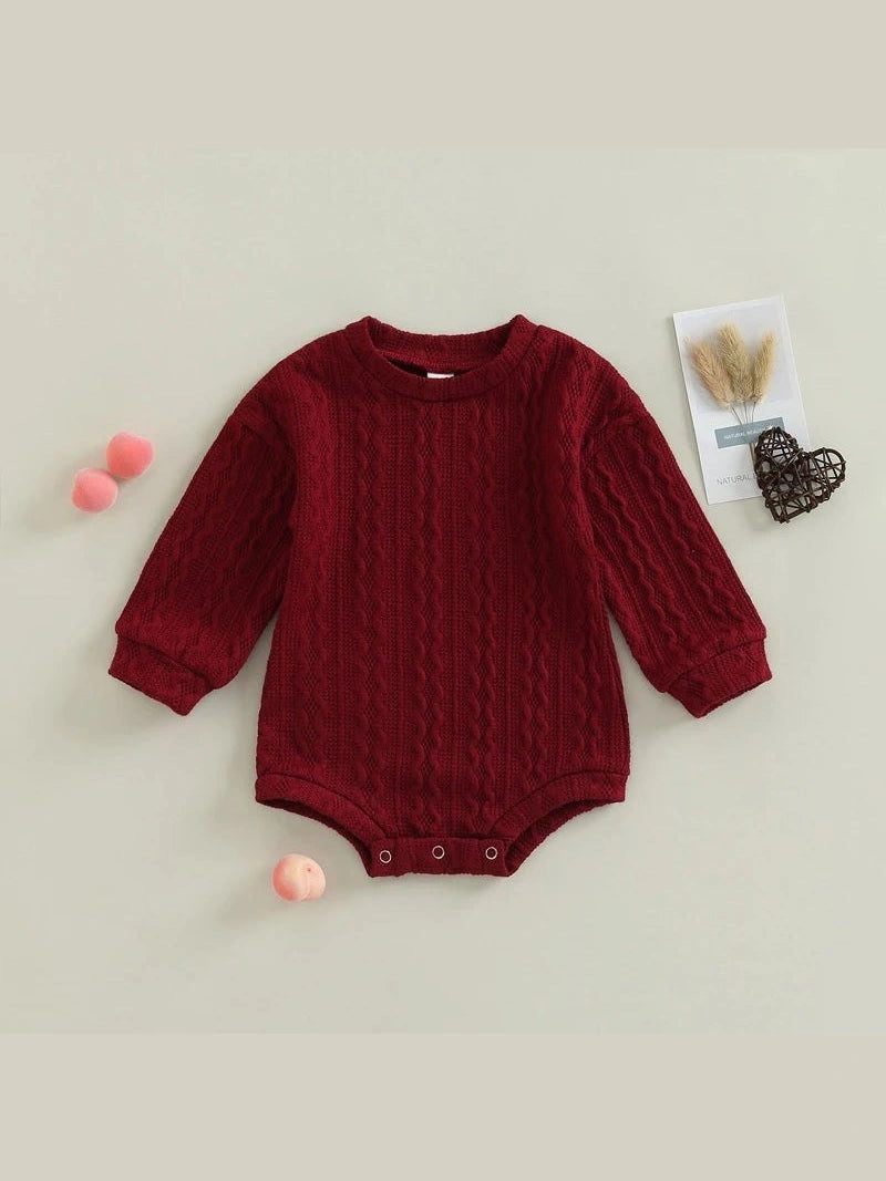 0-18M Newborn Toddler Baby Sweater Romper Solid Color Long Sleeve Knit Bodysuits Knitwear Boys Girls Autumn Winter Clothing
