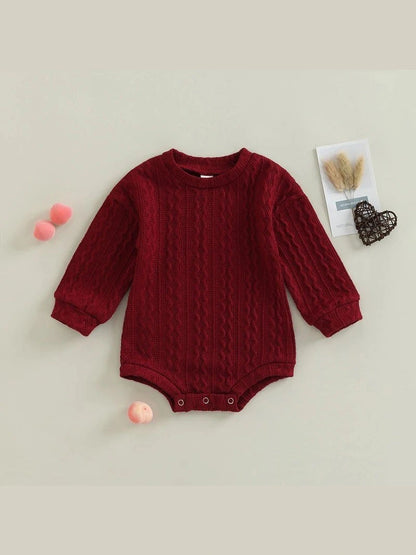 0-18M Newborn Toddler Baby Sweater Romper Solid Color Long Sleeve Knit Bodysuits Knitwear Boys Girls Autumn Winter Clothing