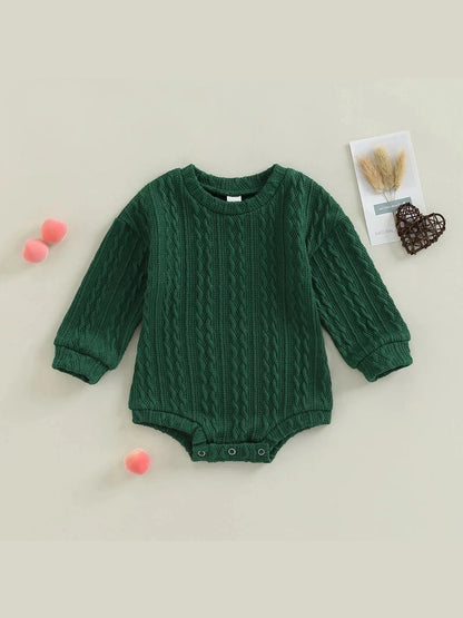 0-18M Newborn Toddler Baby Sweater Romper Solid Color Long Sleeve Knit Bodysuits Knitwear Boys Girls Autumn Winter Clothing