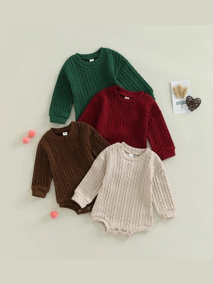 0-18M Newborn Toddler Baby Sweater Romper Solid Color Long Sleeve Knit Bodysuits Knitwear Boys Girls Autumn Winter Clothing