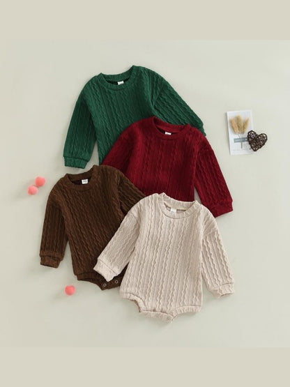 0-18M Newborn Toddler Baby Sweater Romper Solid Color Long Sleeve Knit Bodysuits Knitwear Boys Girls Autumn Winter Clothing
