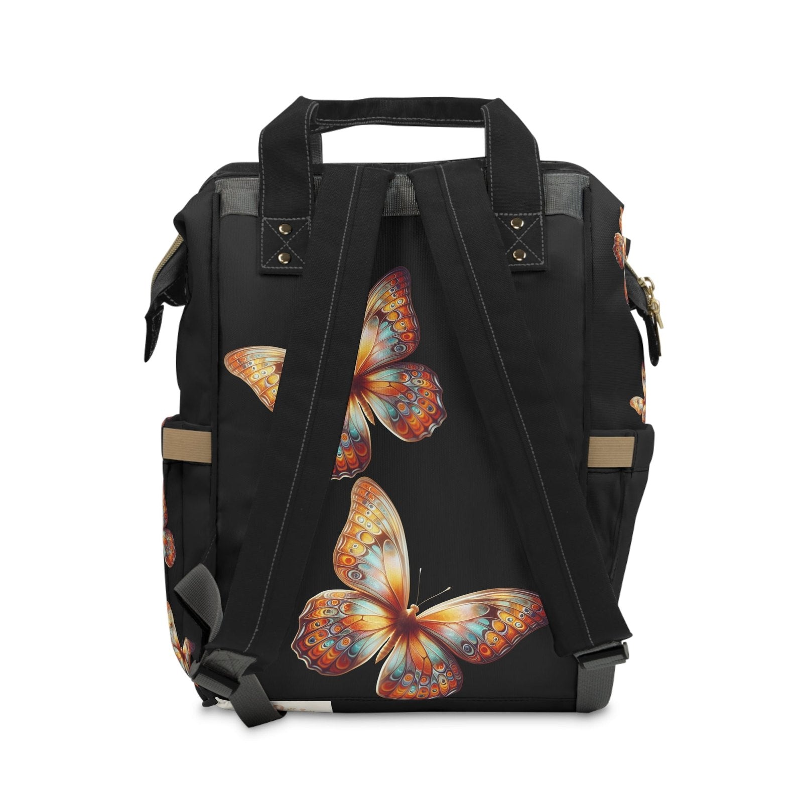 Orange Butterfly Diaper Backpack - Multifunctional Mommy Bag with Insulated Pockets & Changing Mat