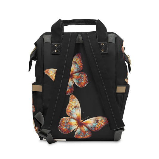 Orange Butterfly Diaper Backpack - Multifunctional Mommy Bag with Insulated Pockets & Changing Mat