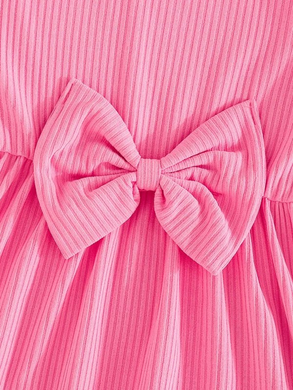 2piece Pudcoco Baby Girls Fall Dresses Long Sleeve Round Neck Bow Dress Toddler Casual Dress Set 6M-3T