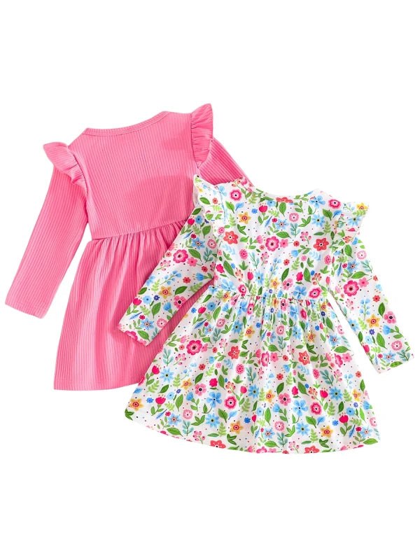 2piece Pudcoco Baby Girls Fall Dresses Long Sleeve Round Neck Bow Dress Toddler Casual Dress Set 6M-3T