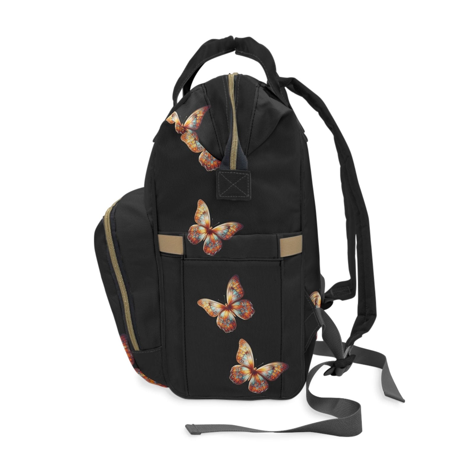 Orange Butterfly Diaper Backpack - Multifunctional Mommy Bag with Insulated Pockets & Changing Mat