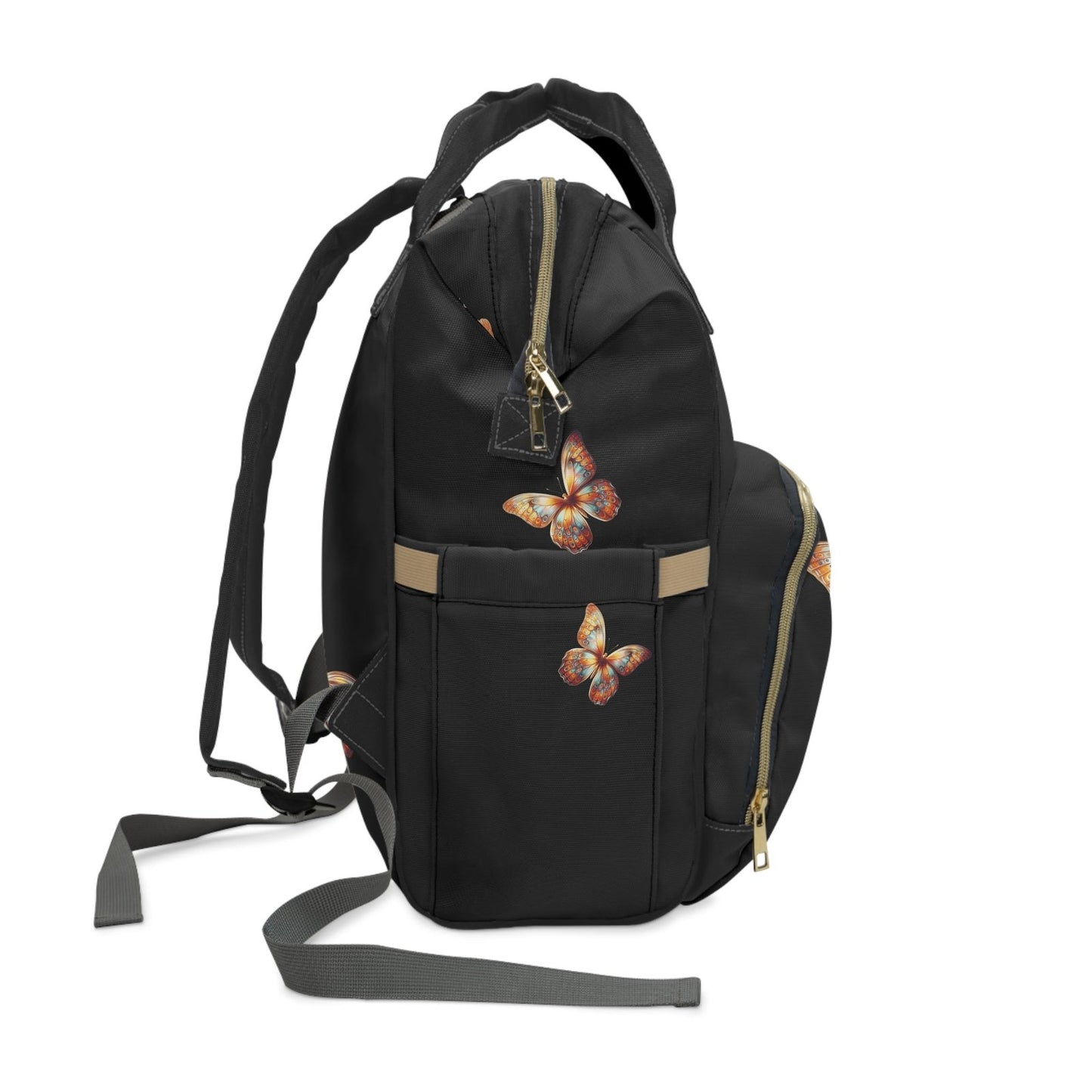 Orange Butterfly Diaper Backpack - Multifunctional Mommy Bag with Insulated Pockets & Changing Mat