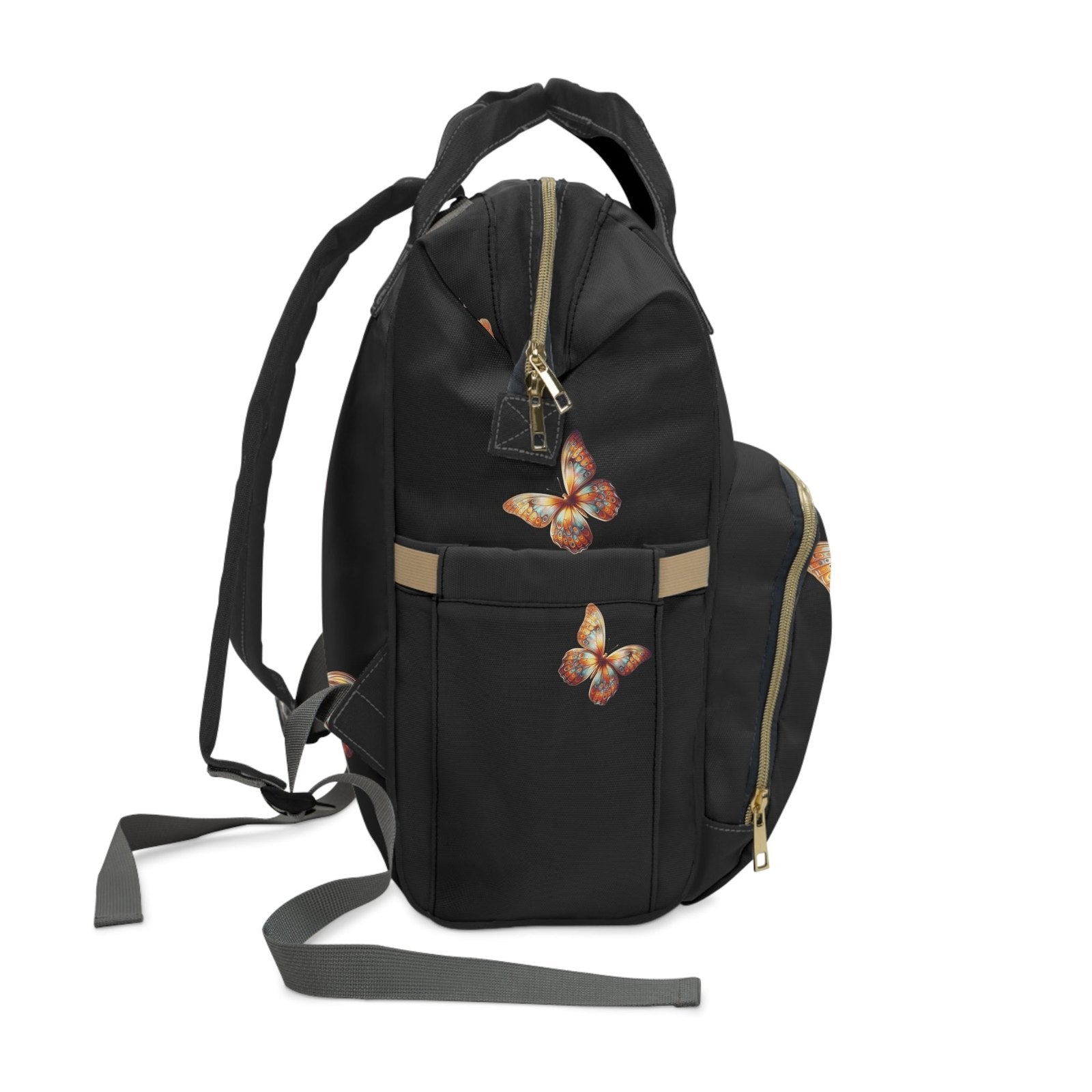 Orange Butterfly Diaper Backpack - Multifunctional Mommy Bag with Insulated Pockets & Changing Mat