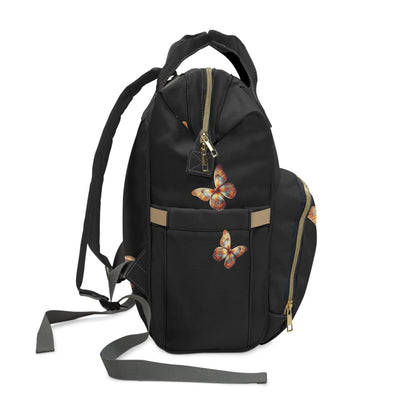 Orange Butterfly Diaper Backpack - Multifunctional Mommy Bag with Insulated Pockets & Changing Mat