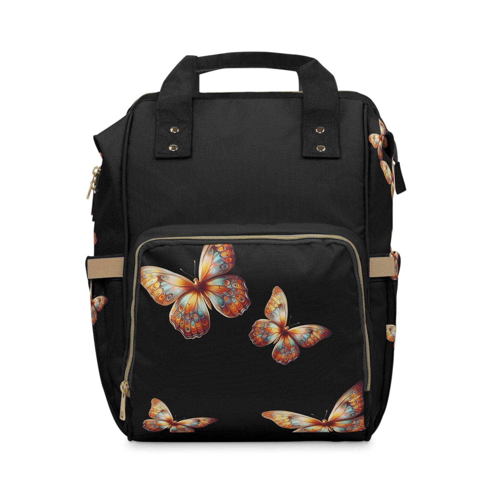 Orange Butterfly Diaper Backpack - Multifunctional Mommy Bag with Insulated Pockets & Changing Mat