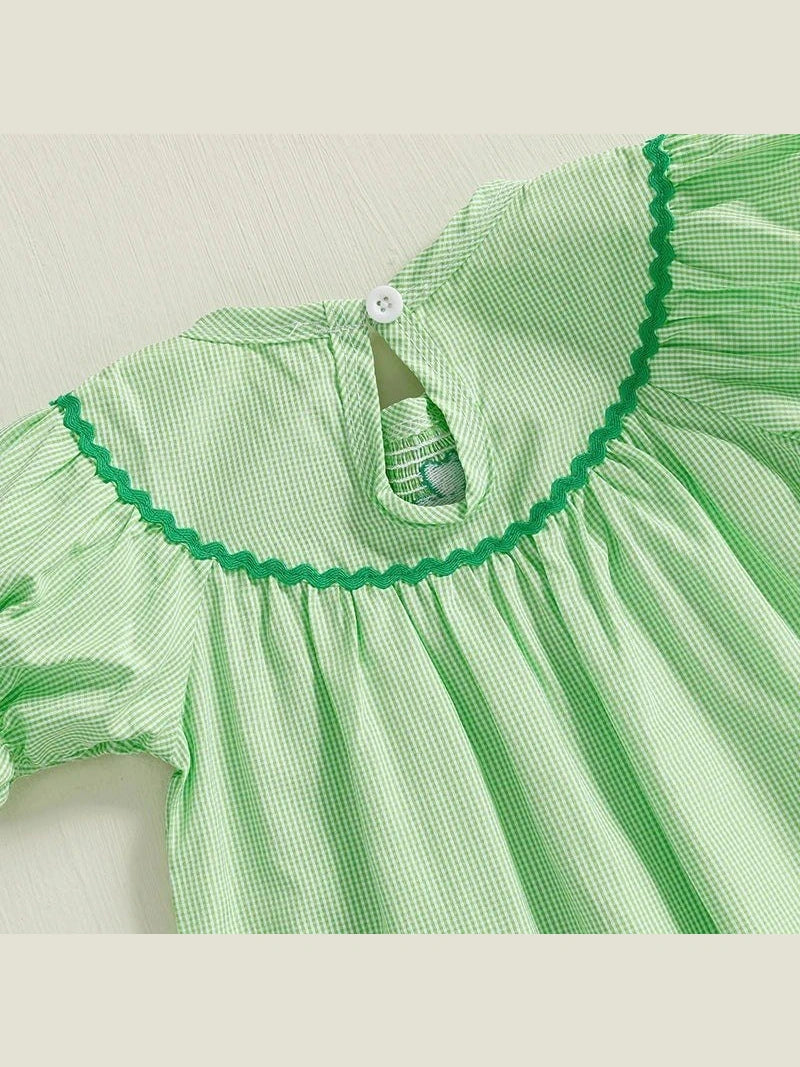 Baby Girl St Patricks Day Outfit Clover Short Sleeve Jumpsuit Plaid Smock Bubble Romper Newborn Irish Clothes - Hands & Toes