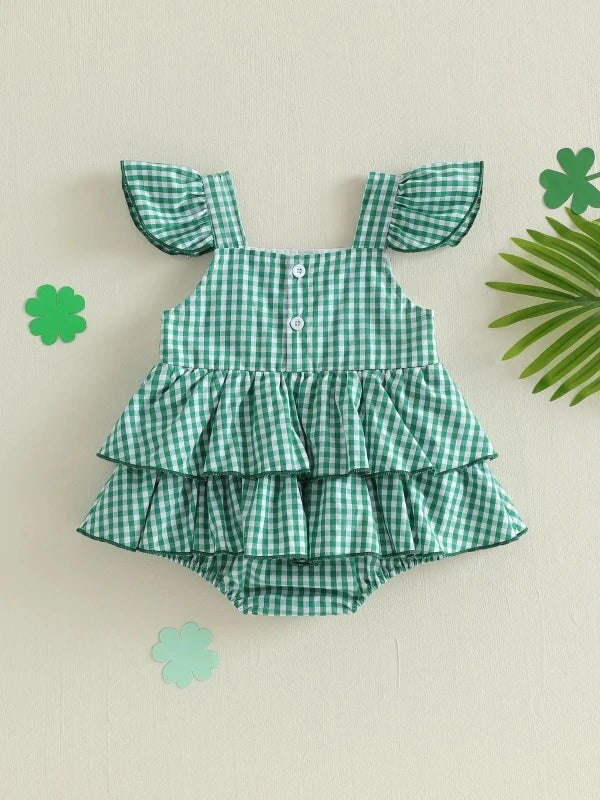 Baby Girl Summer Romper Classic Ruffle Sleeveless Shamrock Embroidery Bodysuit Newborn Playsuit - Hands & Toes