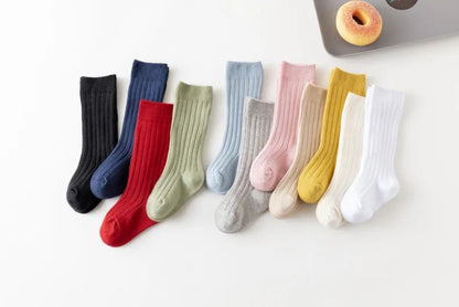 Baby Socks Newborn Kids Infant Girls Boys Knee High Sock Toddler Girl Solid Cotton Stripe Plain Long Sock For 0-3 Years Children