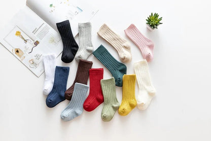 Baby Socks Newborn Kids Infant Girls Boys Knee High Sock Toddler Girl Solid Cotton Stripe Plain Long Sock For 0-3 Years Children