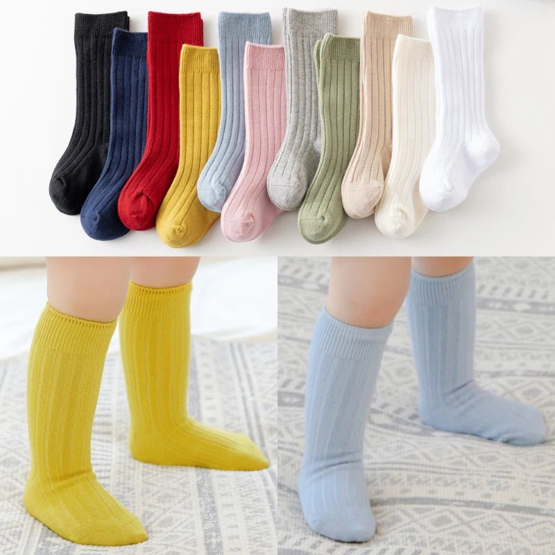 Baby Socks Newborn Kids Infant Girls Boys Knee High Sock Toddler Girl Solid Cotton Stripe Plain Long Sock For 0-3 Years Children