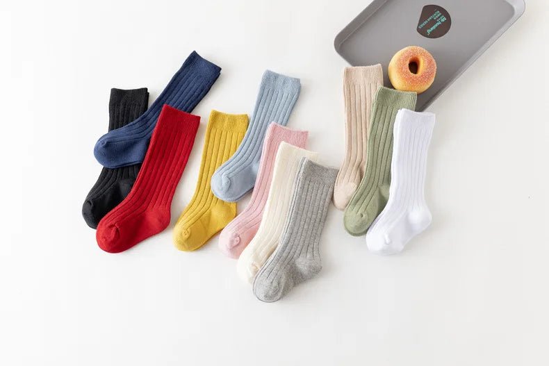 Baby Socks Newborn Kids Infant Girls Boys Knee High Sock Toddler Girl Solid Cotton Stripe Plain Long Sock For 0-3 Years Children