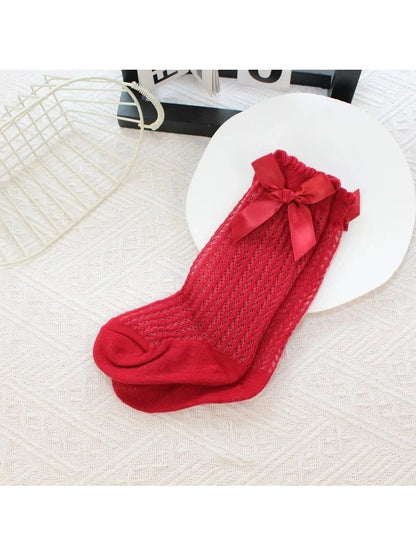 Baby's Christmas Red Socks Sweet Big Bows Knee High Princess Sock - Hands & Toes