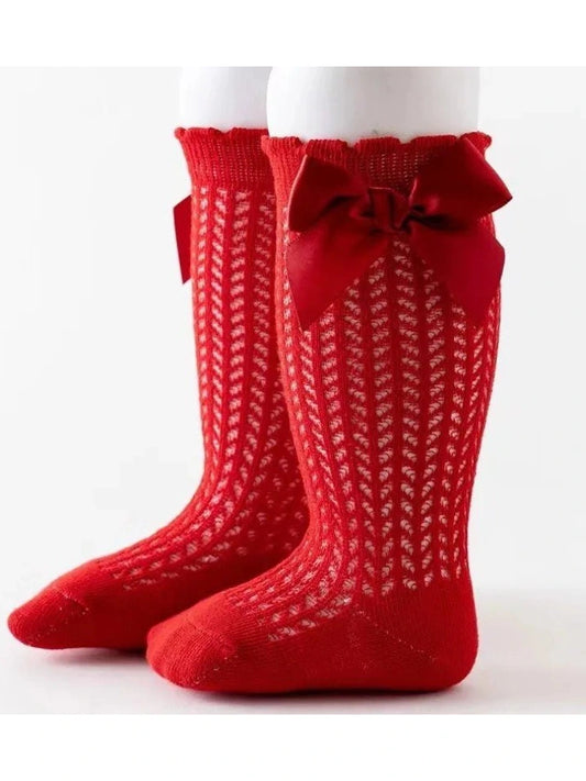 Baby's Christmas Red Socks Sweet Big Bows Knee High Princess Sock - Hands & Toes