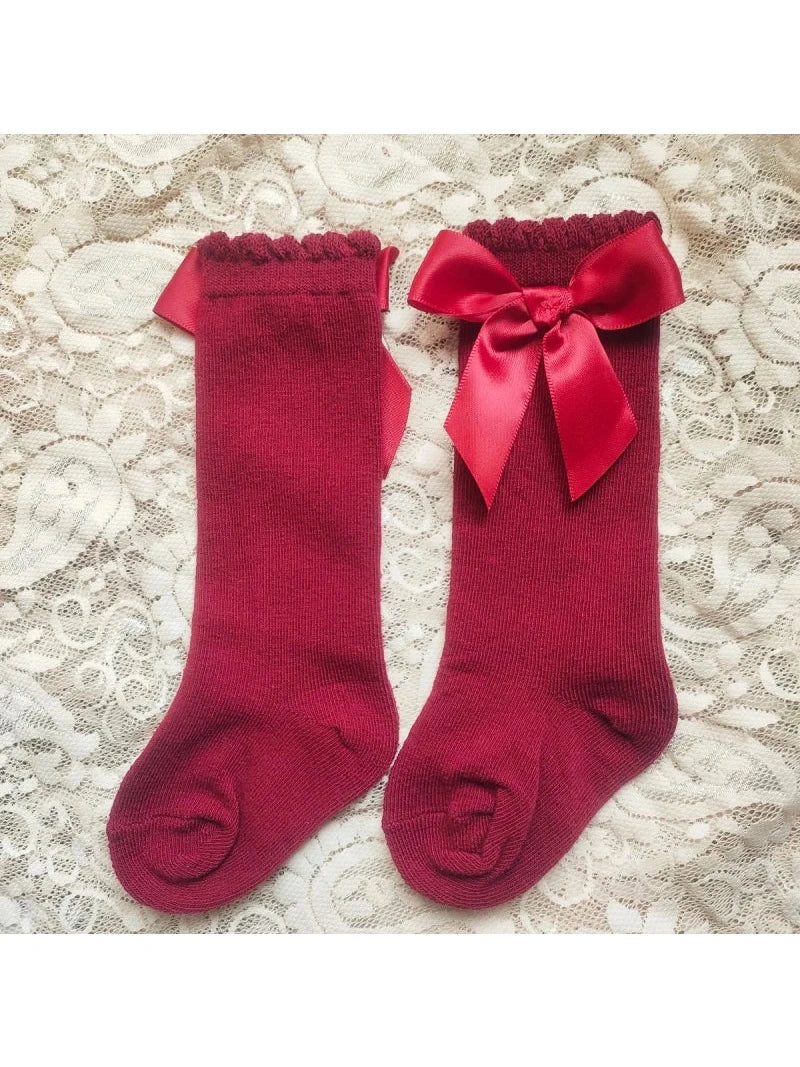 Baby's Christmas Red Socks Sweet Big Bows Knee High Princess Sock - Hands & Toes