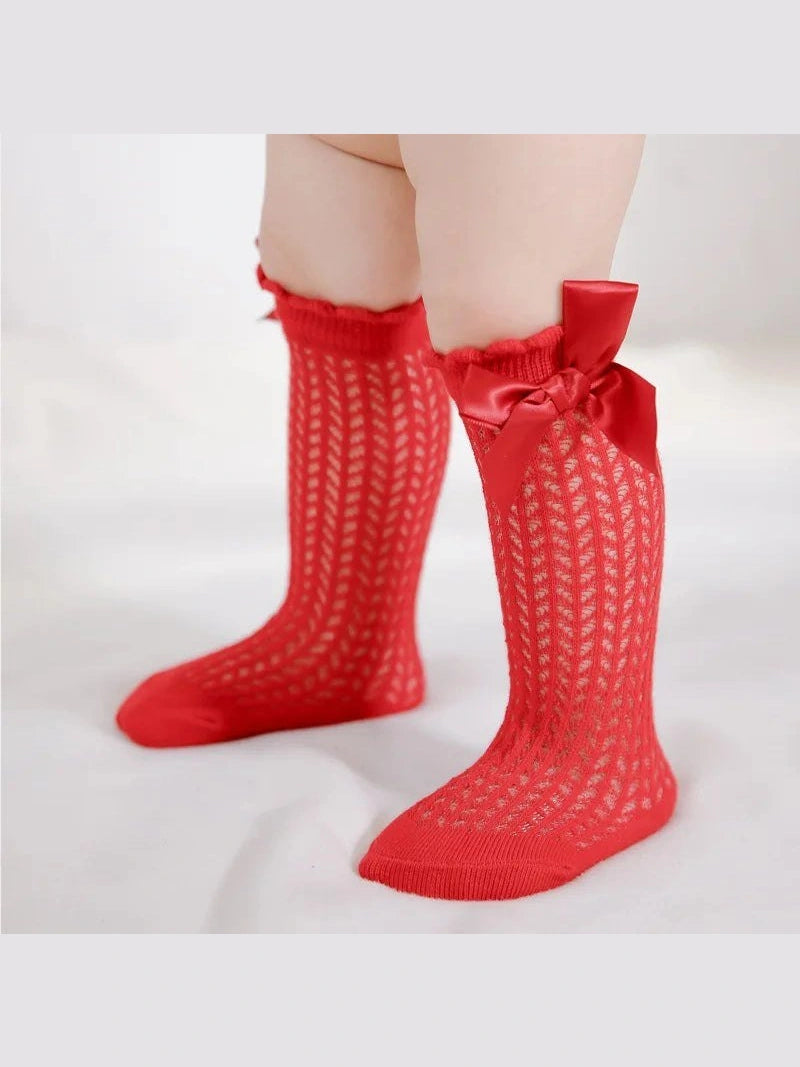 Baby's Christmas Red Socks Sweet Big Bows Knee High Princess Sock - Hands & Toes
