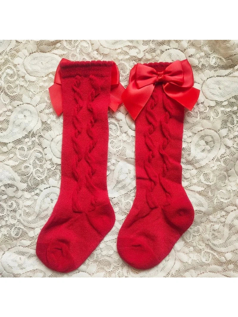 Baby's Christmas Red Socks Sweet Big Bows Knee High Princess Sock - Hands & Toes