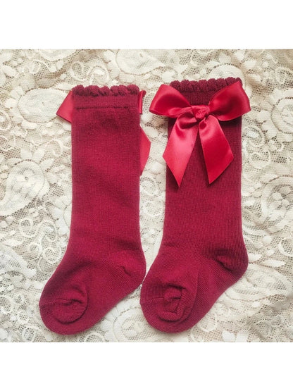 Baby's Christmas Red Socks Sweet Big Bows Knee High Princess Sock - Hands & Toes