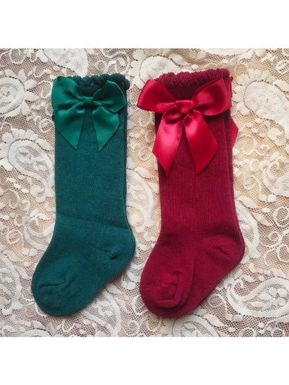 Baby's Christmas Red Socks Sweet Big Bows Knee High Princess Sock - Hands & Toes