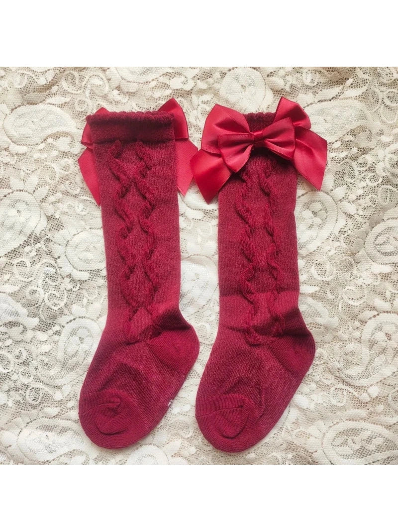 Baby's Christmas Red Socks Sweet Big Bows Knee High Princess Sock - Hands & Toes