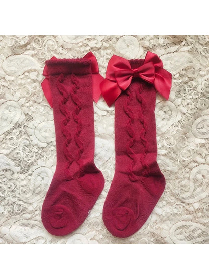 Baby's Christmas Red Socks Sweet Big Bows Knee High Princess Sock - Hands & Toes