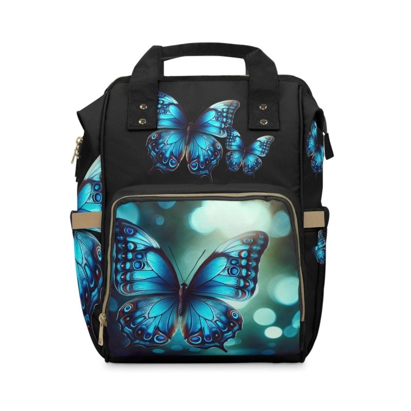 Butterfly Blue/Black Diaper Backpack | Stylish Baby Bag, Maternity Backpack, Toddler Travel Bag, Nursing Essentials, Mom Bag