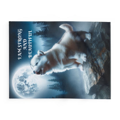 Cozy Arctic Fleece Blanket with Wolf Design - I Am Strong and Beautiful, Perfect Gift for Animal Lovers, Home Decor, Winter Warmth, ...