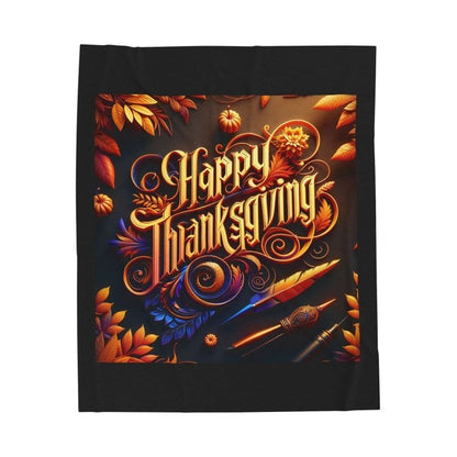 Happy Thanksgiving Velveteen Plush Blanket — Festive Autumn Throw for Holiday Cozy Nights