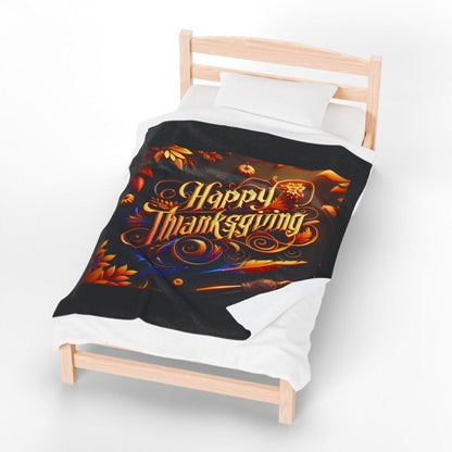Happy Thanksgiving Velveteen Plush Blanket — Festive Autumn Throw for Holiday Cozy Nights