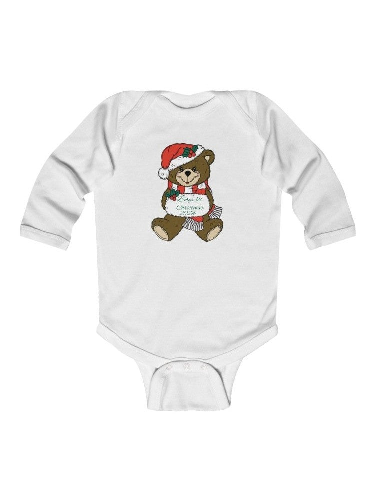 Infant Bodysuit Babys 1st Christmas Cute Teddy in Santa Hat “Merry Christmas” Baby Onesie - Hands & Toes