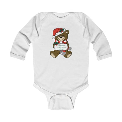 Infant Bodysuit Babys 1st Christmas Cute Teddy in Santa Hat “Merry Christmas” Baby Onesie - Hands & Toes
